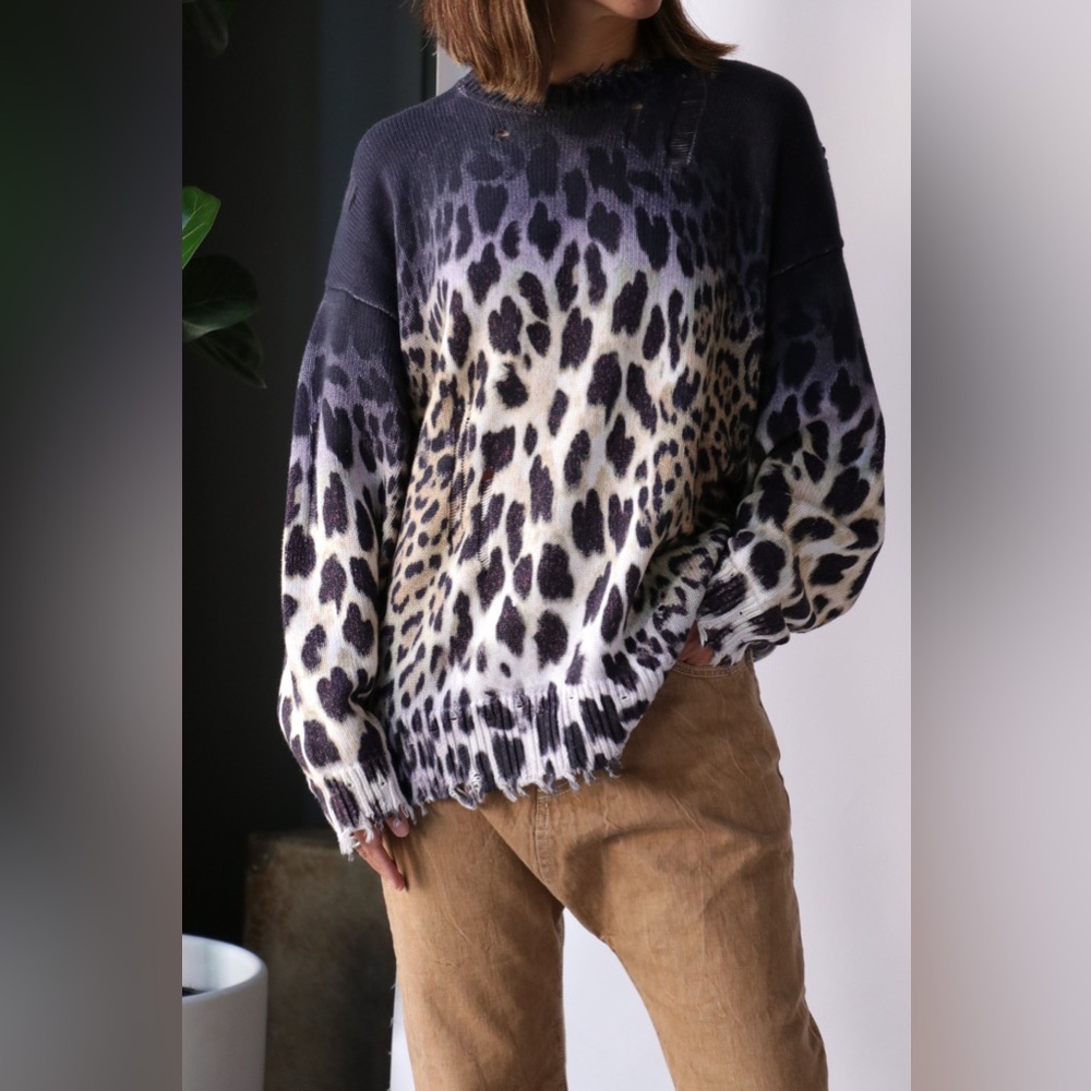 R13 100% Cotton Oversized Sweater in Faded Leopard Print Size Small VGUC